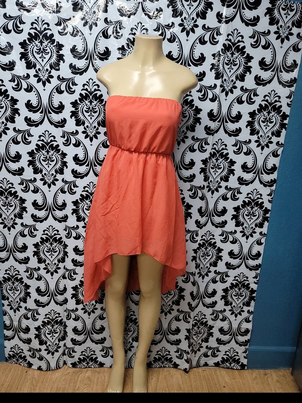 Timing Strapless Coral High-Low Dress